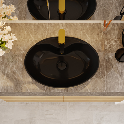 Het Bassin Zwarte Gouden Kleur van de luxe Ovale Freestanding Ijdelheid met Tapkraan