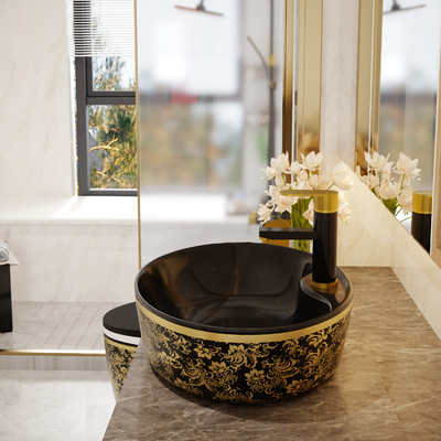 Het Bassin Zwarte Gouden Kleur van de luxe Ovale Freestanding Ijdelheid met Tapkraan