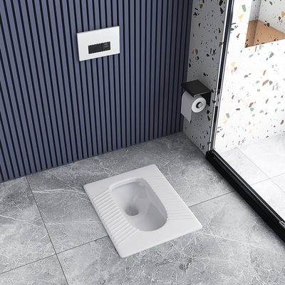 Commerciële Antigeur Ceramisch Hurkend Pan With Fender Flushing Tank